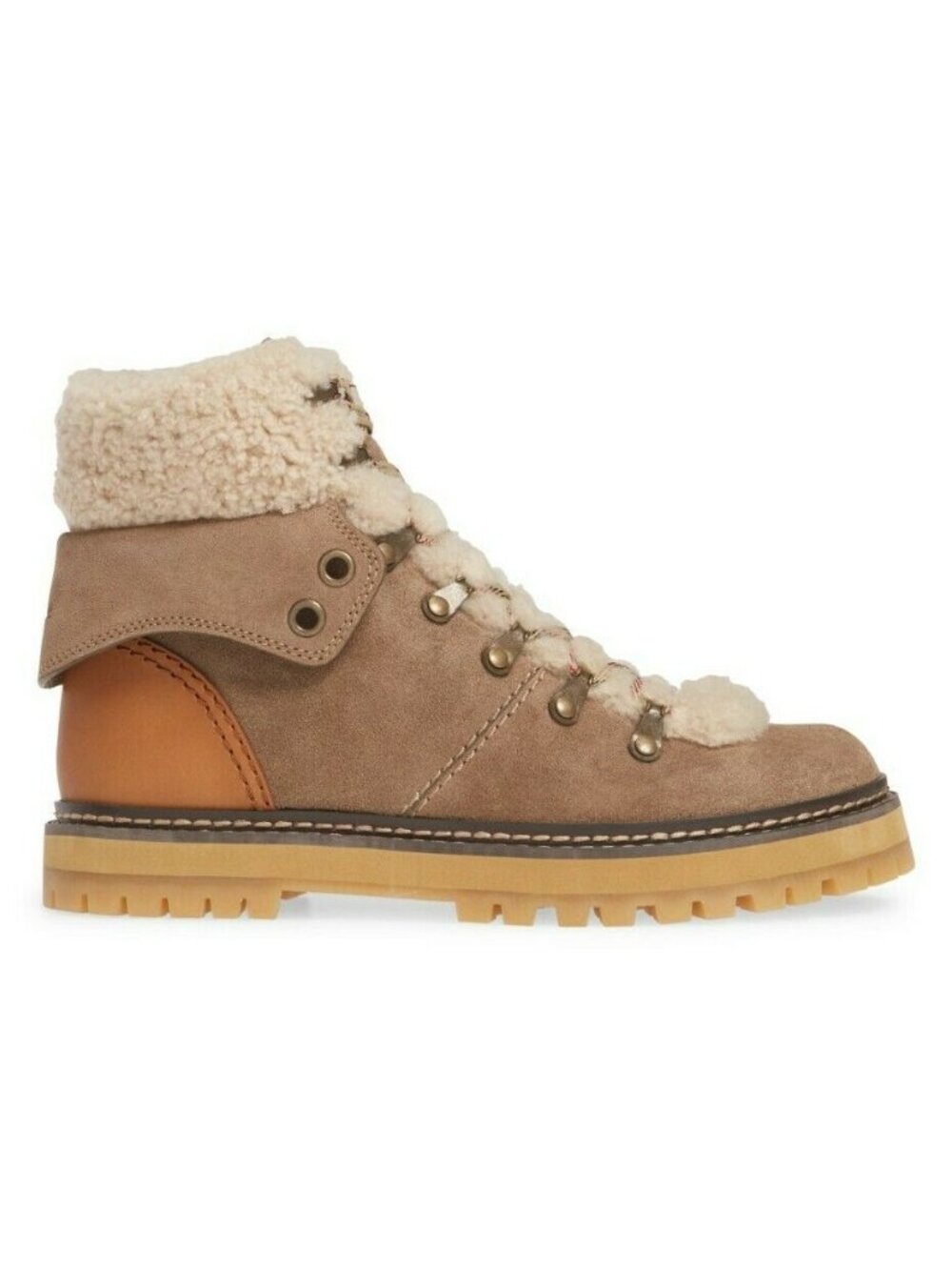 See by Chloe Eileen Women's Suede & Sheepskin Ankle Boot in Taupe Size 36 / US 6 - Picture 3 of 6